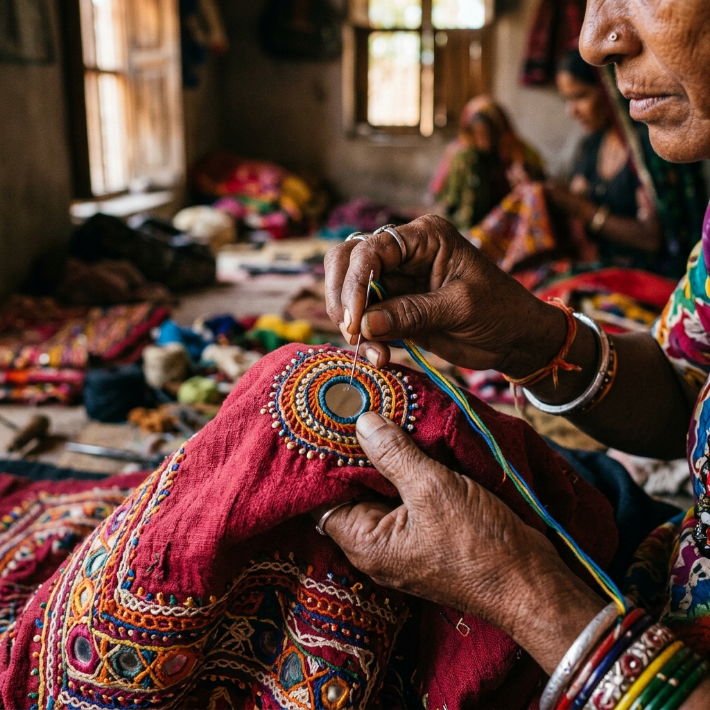 Hand-Stitching Abhla Mirrors in Rural Tanda