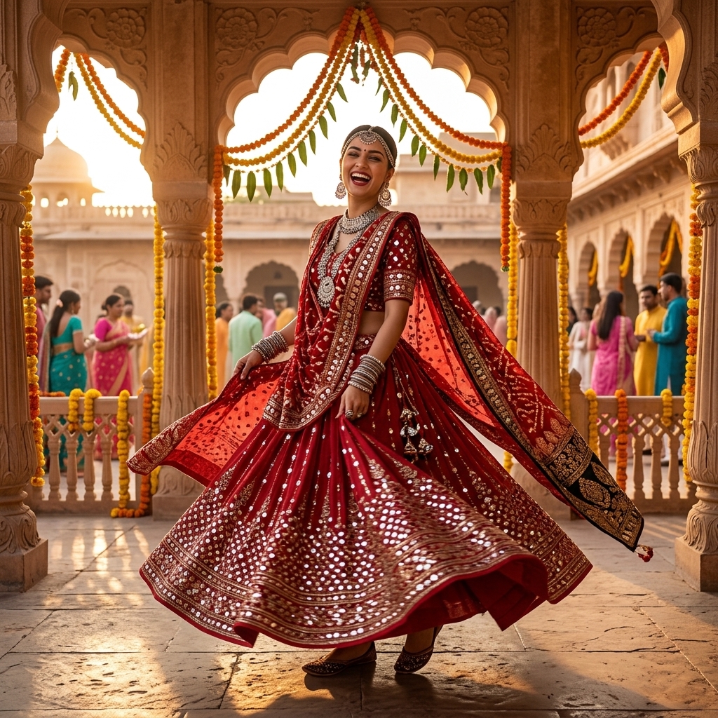 Royal Mirrorwork Lehenga at Palace Wedding